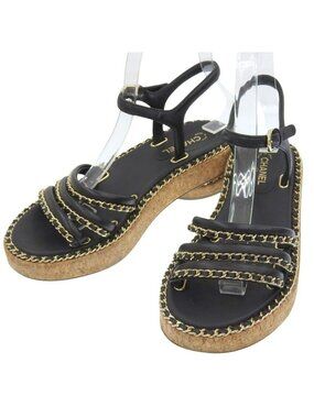 Chanel Leather Coco Mark Chain Strap Sandals 35 C